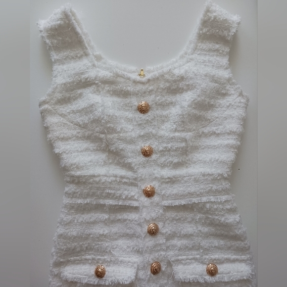 Boutique Paris White Tweed Mini Dress Size 36 - Picture 6 of 12